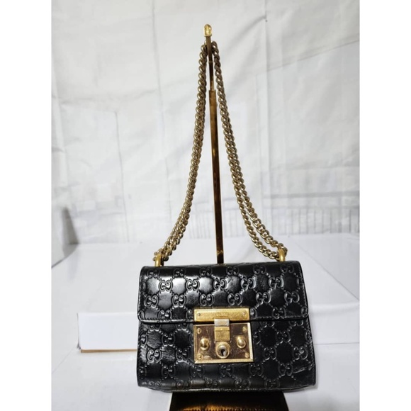 Authentic Gucci Guccissima Leather Small Padlock Shoulder Bag Black - Picture 1 of 16